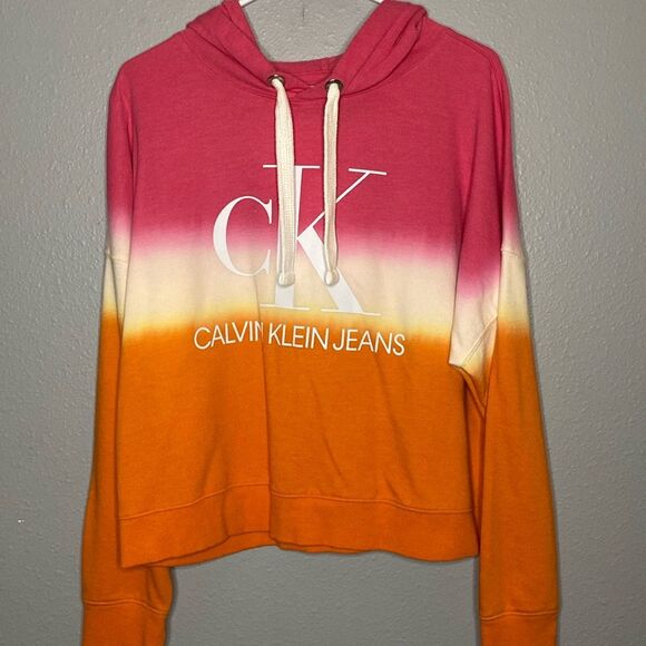 Calvin Klein Jeans Monogram Logo Tie Dye Color Block Hoodie Size Large - Picture 1 of 8